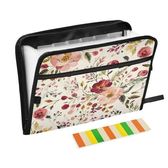 Accordion File Organizer with Zip Closure 13 Pockets Expanding File Folder Letter A4 Paper Document Organizer for Home Office Vintage Floral Print Pattern