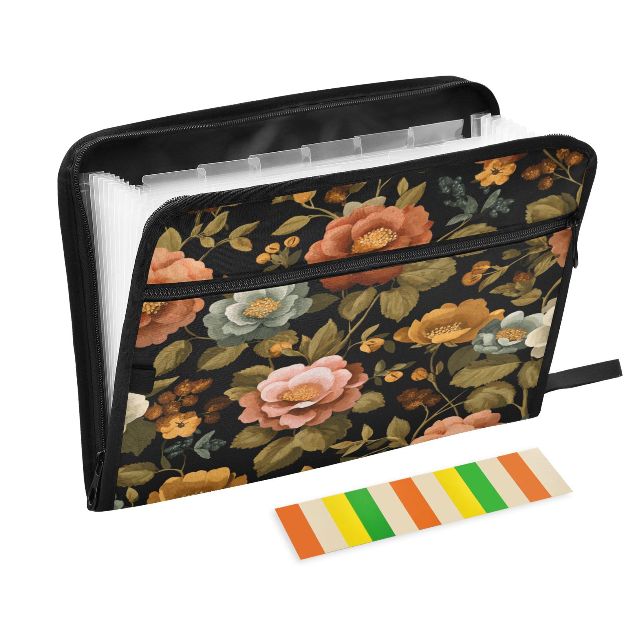 Accordion File Organizer with Zip Closure 13 Pockets Expanding File Folder Letter A4 Paper Document Organizer for Home Office Vintage-inspired Floral Pattern