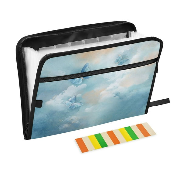 Accordion File Organizer with Zip Closure 13 Pockets Expanding File Folder Letter A4 Paper Document Organizer for Home Office Watercolor Blue Butterflies