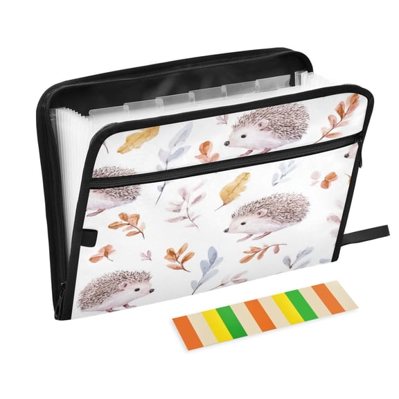 Accordion File Organizer with Zip Closure 13 Pockets Expanding File Folder Letter A4 Paper Document Organizer for Home Office Watercolor Hedgehogs Pattern