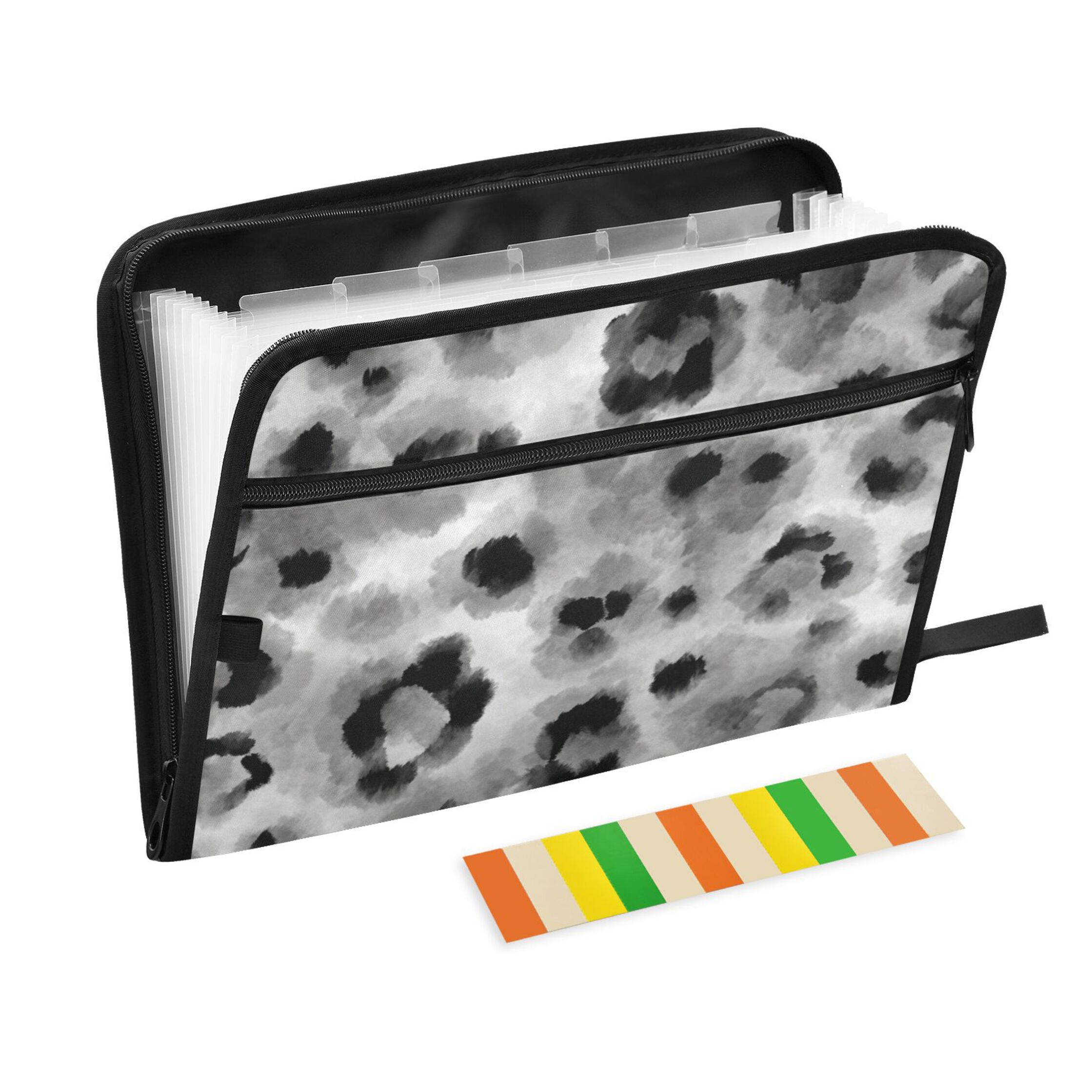 Black Leopard Print Expanding File Folder - 13 Pockets, Zipper Closure, Includes Labels For Office, School, Home - View #4