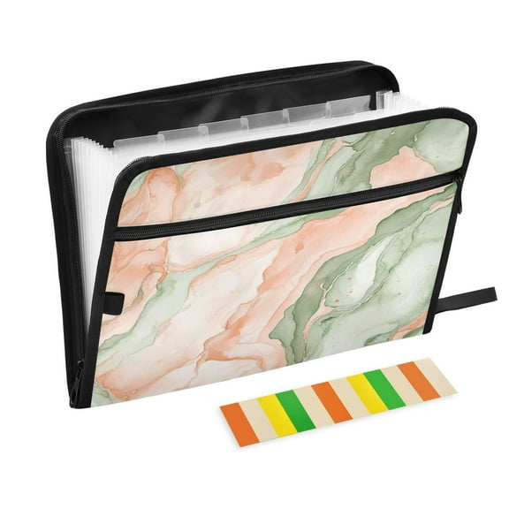 Accordion File Organizer with Zip Closure 13 Pockets Expanding File Folder Letter A4 Paper Document Organizer for Home Office Watercolor Marble Pattern