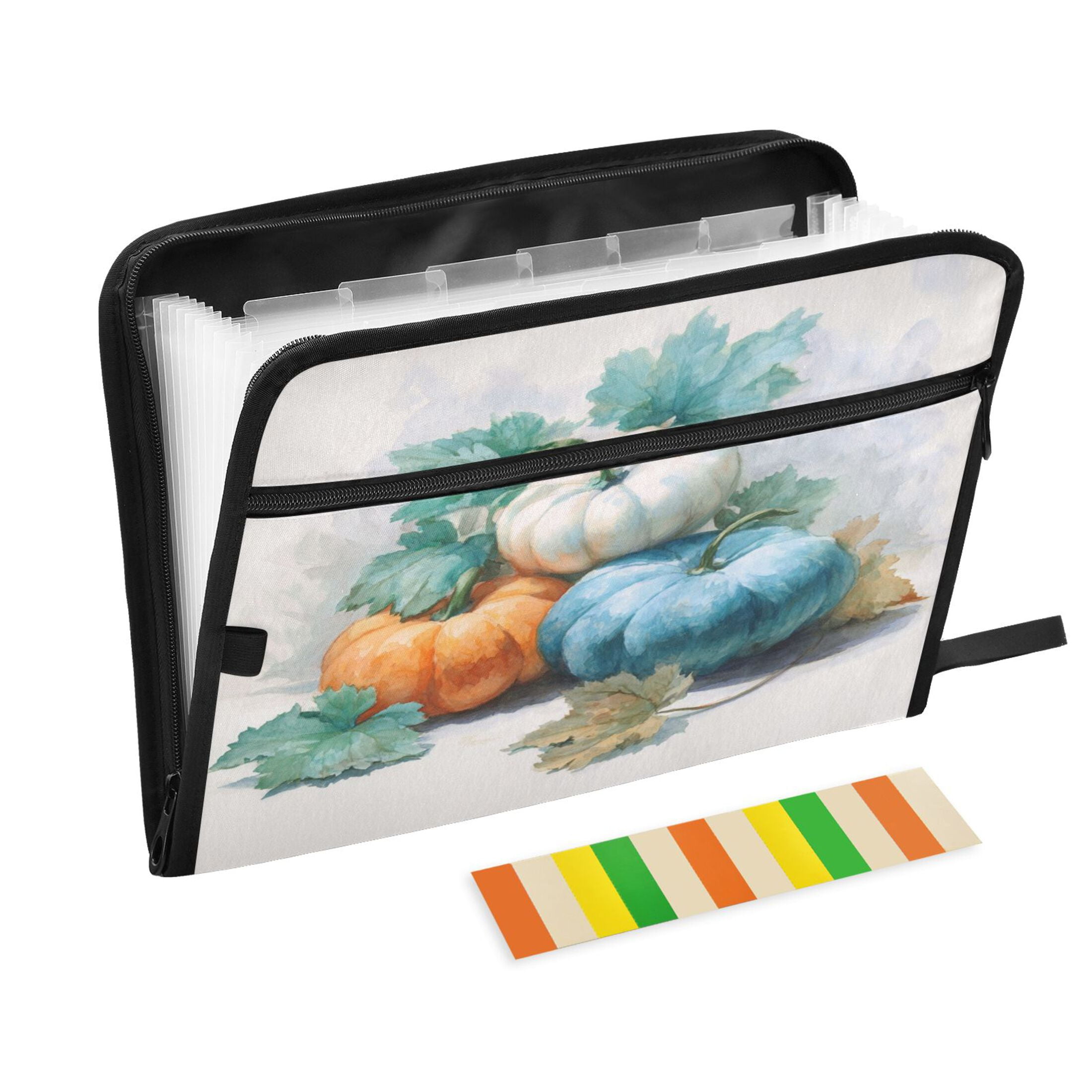 Accordion File Organizer with Zip Closure 13 Pockets Expanding File Folder Letter A4 Paper Document Organizer for Home Office Watercolor Pumpkins and Leaves