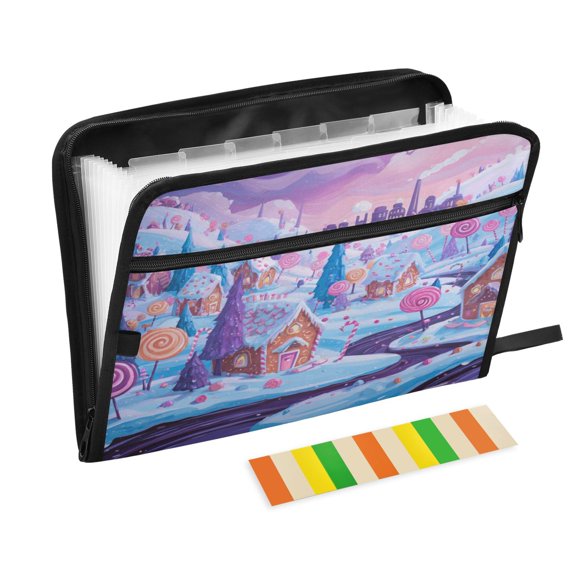 Accordion File Organizer with Zip Closure 13 Pockets Expanding File Folder Letter A4 Paper Document Organizer for Home Office Whimsical Candyland Scene