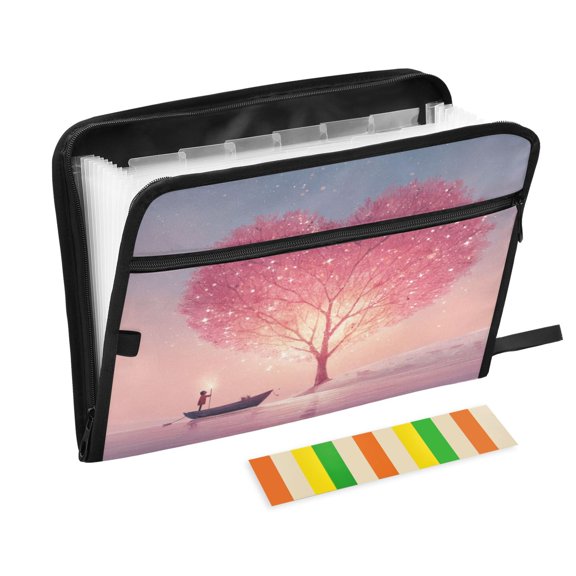 Accordion File Organizer with Zip Closure 13 Pockets Expanding File Folder Letter A4 Paper Document Organizer for Home Office Whimsical Heart-shaped Tree