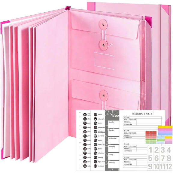 Accordion File Organizer with Expandable Pockets for Documents, Portable Emergency Binder