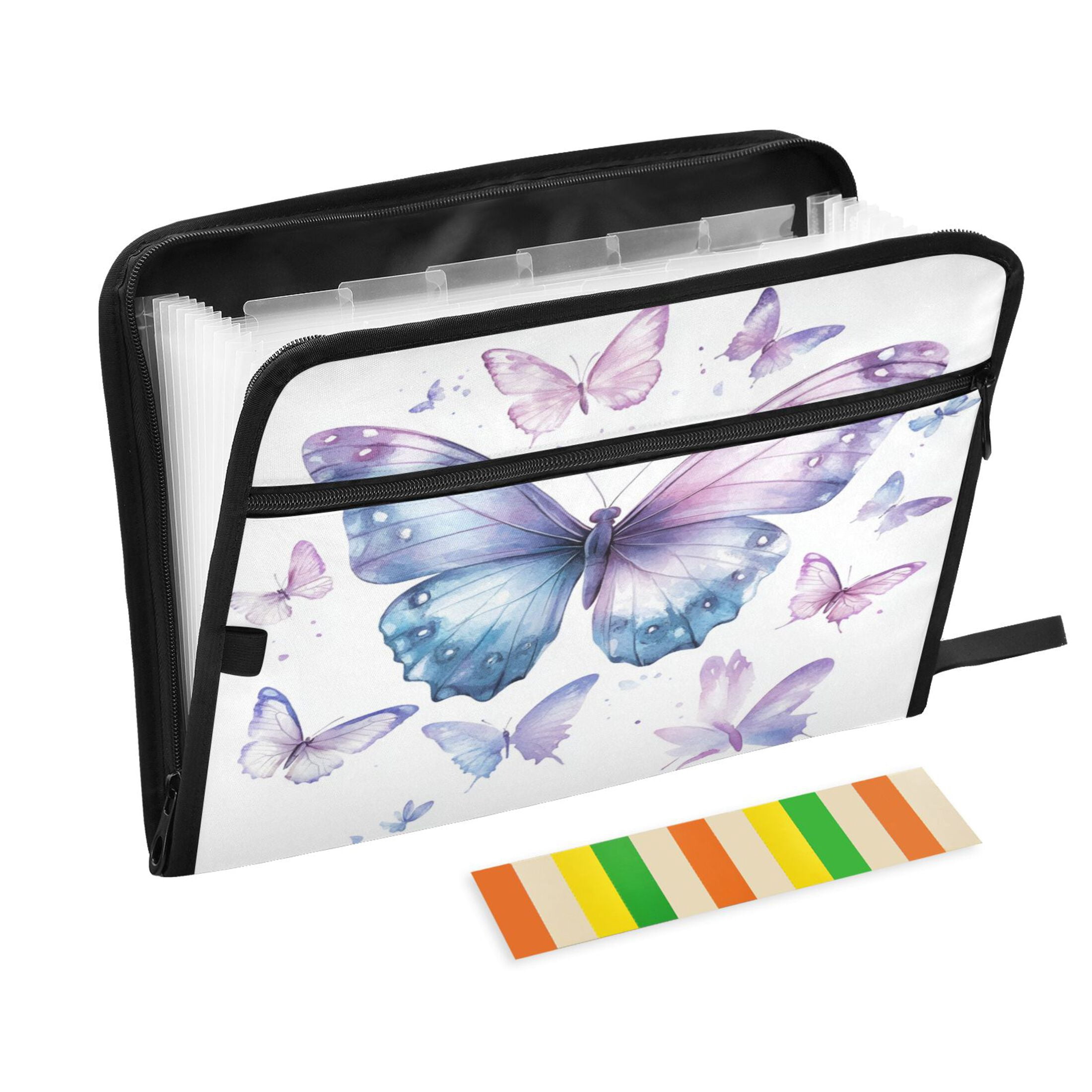Accordion File Organizer with Zip Closure 13 Pockets Expanding File Folder Letter A4 Paper Document Organizer for Home Office A Flock Of Butterflies