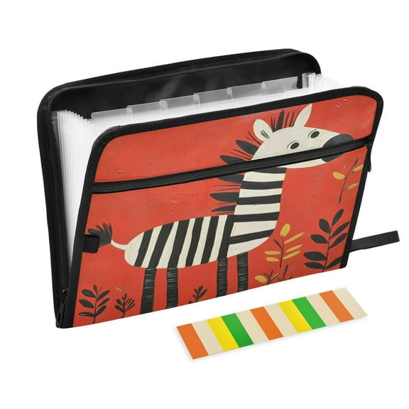 Accordion File Organizer with Zip Closure 13 Pockets Expanding File Folder Letter A4 Paper Document Organizer for Home Office A Zebra