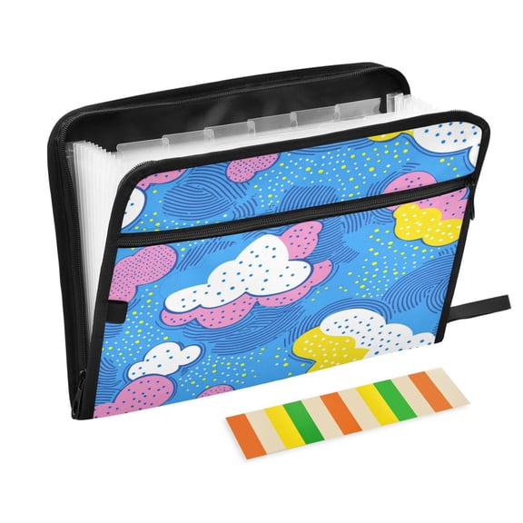 Accordion File Organizer with Zip Closure 13 Pockets Expanding File Folder Letter A4 Paper Document Organizer for Home Office Abstract Cloud Pattern