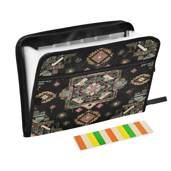 Accordion File Organizer with Zip Closure 13 Pockets Expanding File Folder Letter A4 Paper Document Organizer for Home Office Abstract Shapes Pattern