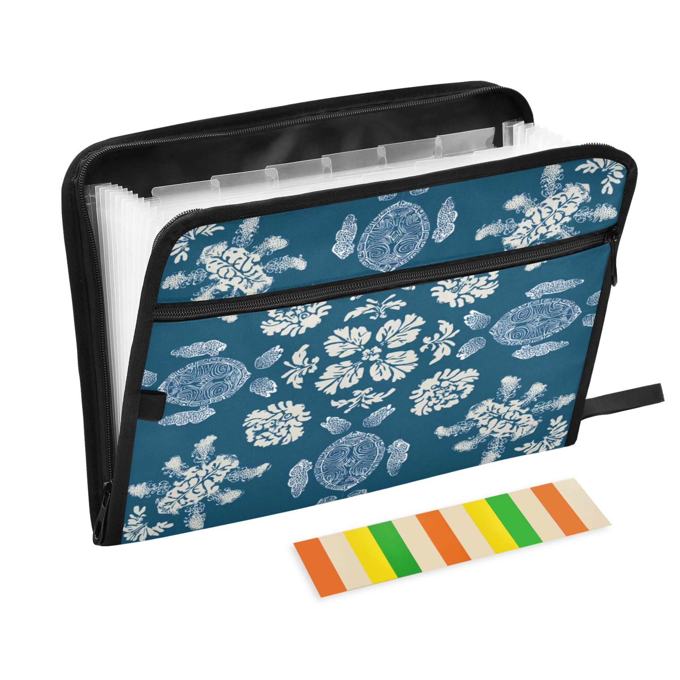 Accordion File Organizer with Zip Closure 13 Pockets Expanding File Folder Letter A4 Paper Document Organizer for Home Office Abstract Turtle Pattern