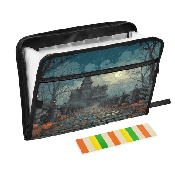 Accordion File Organizer with Zip Closure 13 Pockets Expanding File Folder Letter A4 Paper Document Organizer for Home Office Ancient Mansion