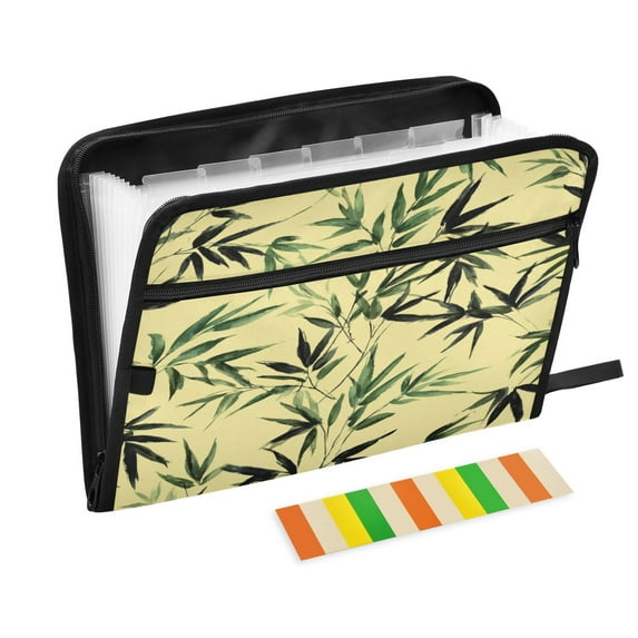 Accordion File Organizer with Zip Closure 13 Pockets Expanding File Folder Letter A4 Paper Document Organizer for Home Office Bamboo and Green Leaves