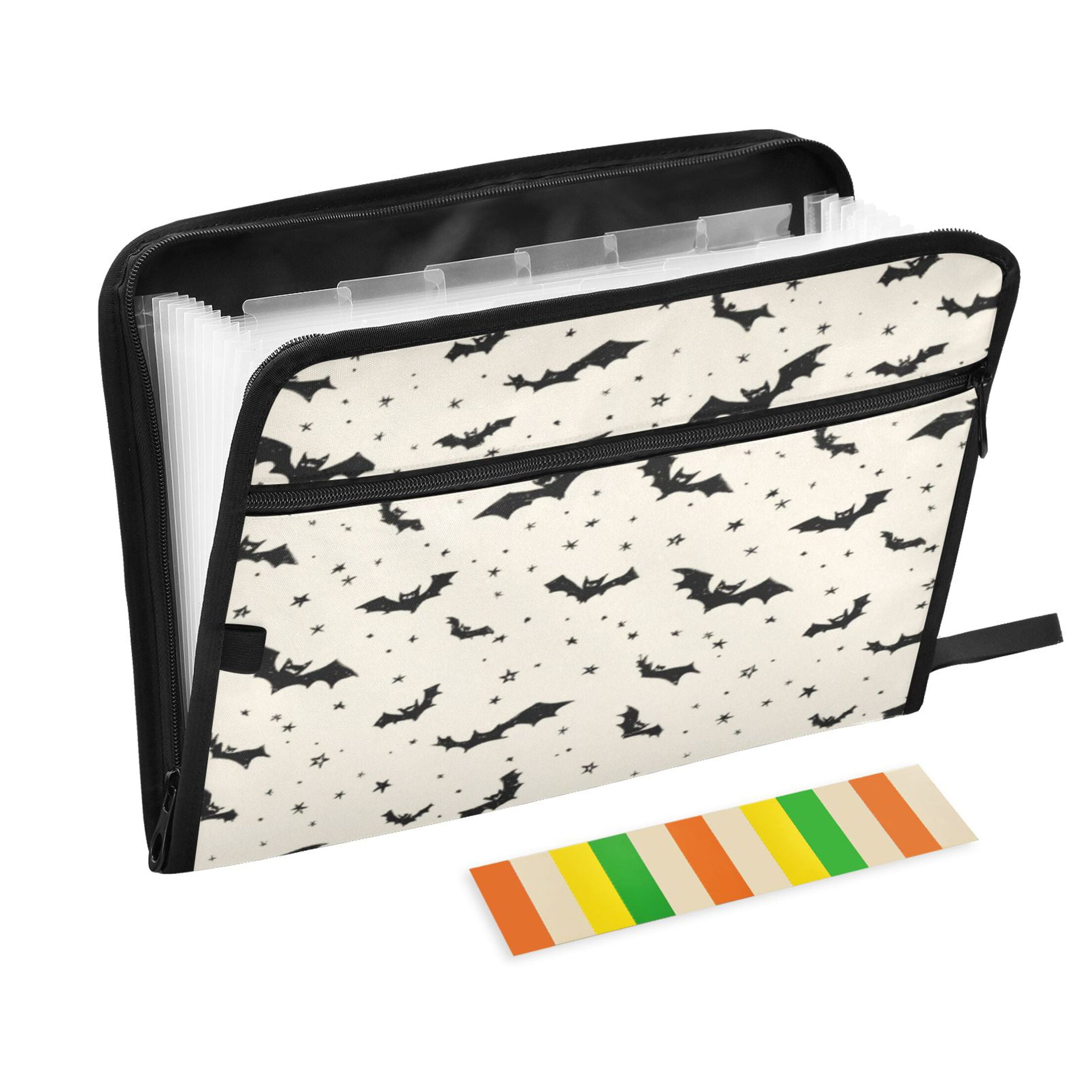 Accordion File Organizer with Zip Closure 13 Pockets Expanding File Folder Letter A4 Paper Document Organizer for Home Office Bats and Stars