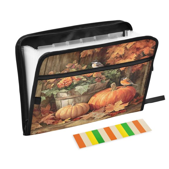 Accordion File Organizer with Zip Closure 13 Pockets Expanding File Folder Letter A4 Paper Document Organizer for Home Office Beautiful Fall Scene