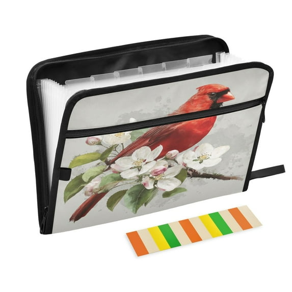 Accordion File Organizer with Zip Closure 13 Pockets Expanding File Folder Letter A4 Paper Document Organizer for Home Office Beautiful Red Bird