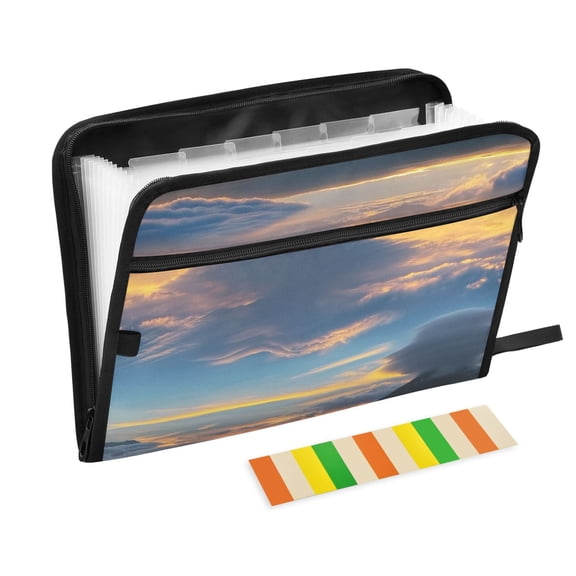 Accordion File Organizer with Zip Closure 13 Pockets Expanding File Folder Letter A4 Paper Document Organizer for Home Office Beautiful Sunrise Cloud