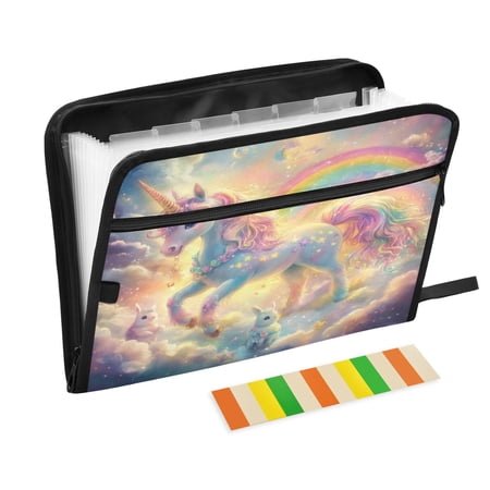 Accordion File Organizer with Zip Closure 13 Pockets Expanding File Folder Letter A4 Paper Document Organizer for Home Office Beautiful Unicorn