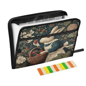 Accordion File Organizer with Zip Closure 13 Pockets Expanding File Folder Letter A4 Paper Document Organizer for Home Office Beautiful White Rabbit