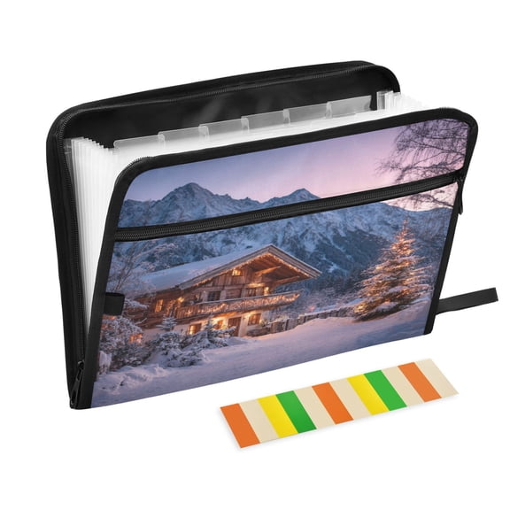 Accordion File Organizer with Zip Closure 13 Pockets Expanding File Folder Letter A4 Paper Document Organizer for Home Office Beautiful Wooden Chalet