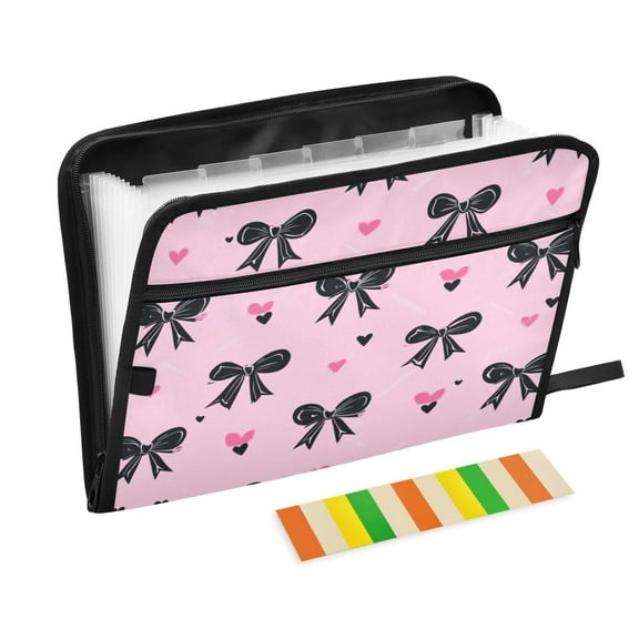 Accordion File Organizer with Zip Closure 13 Pockets Expanding File Folder Letter A4 Paper Document Organizer for Home Office Black Bows
