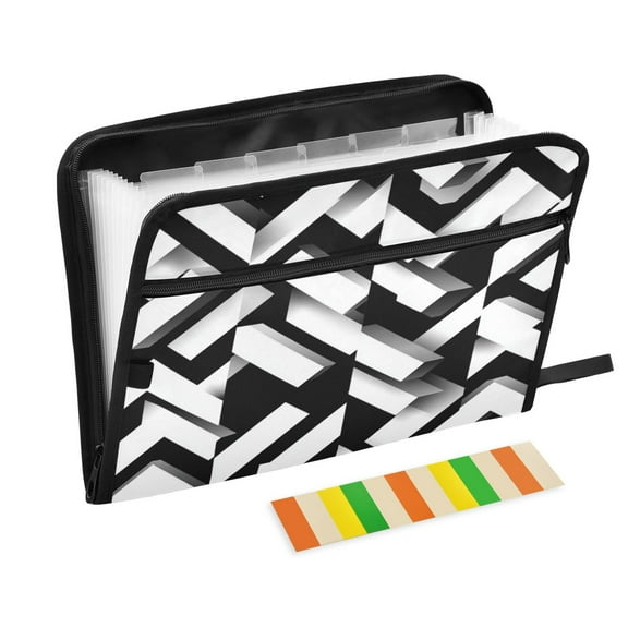 Accordion File Organizer with Zip Closure 13 Pockets Expanding File Folder Letter A4 Paper Document Organizer for Home Office Black and White Arrow