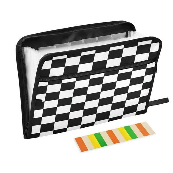 Accordion File Organizer with Zip Closure 13 Pockets Expanding File Folder Letter A4 Paper Document Organizer for Home Office Black and White Check