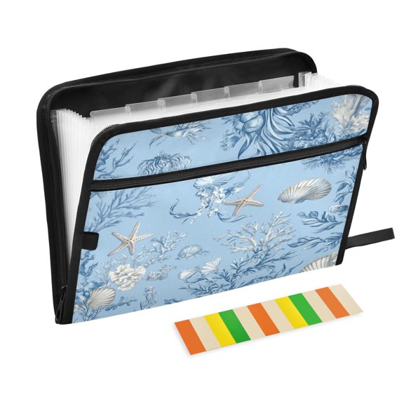 Accordion File Organizer with Zip Closure 13 Pockets Expanding File Folder Letter A4 Paper Document Organizer for Home Office Blue Oceanic Scene