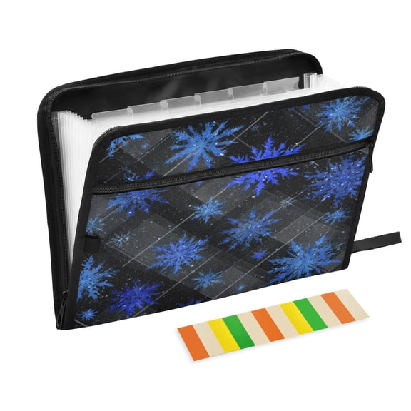 Accordion File Organizer with Zip Closure 13 Pockets Expanding File Folder Letter A4 Paper Document Organizer for Home Office Blue Snowflake Pattern