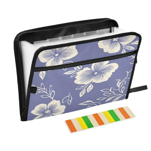 Accordion File Organizer with Zip Closure 13 Pockets Expanding File Folder Letter A4 Paper Document Organizer for Home Office Blue and White Floral