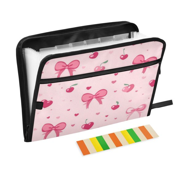 Accordion File Organizer with Zip Closure 13 Pockets Expanding File Folder Letter A4 Paper Document Organizer for Home Office Bows and Hearts Pattern