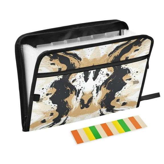 Accordion File Organizer with Zip Closure 13 Pockets Expanding File Folder Letter A4 Paper Document Organizer for Home Office Brown and Black Pattern