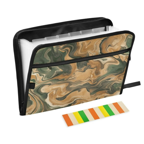 Accordion File Organizer with Zip Closure 13 Pockets Expanding File Folder Letter A4 Paper Document Organizer for Home Office Brown and Green Swirl