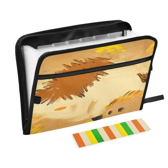 Accordion File Organizer with Zip Closure 13 Pockets Expanding File Folder Letter A4 Paper Document Organizer for Home Office Brown and Yellow Colors