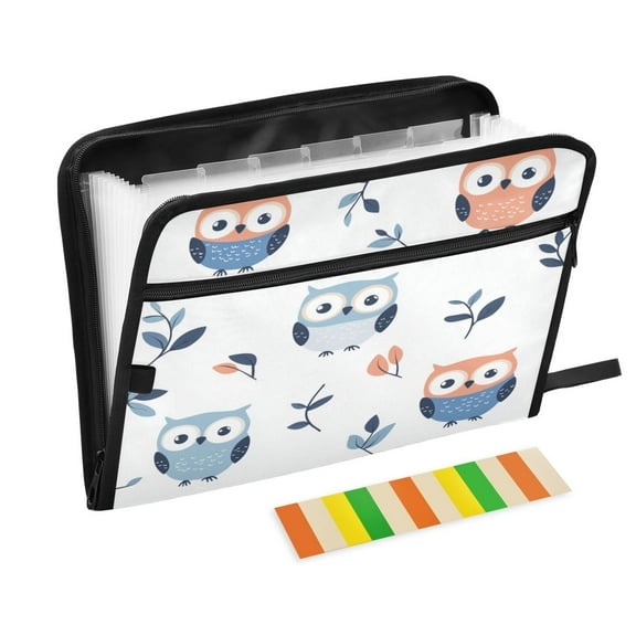 Accordion File Organizer with Zip Closure 13 Pockets Expanding File Folder Letter A4 Paper Document Organizer for Home Office Carton Owls