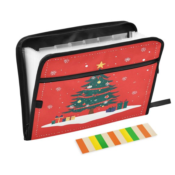 Accordion File Organizer with Zip Closure 13 Pockets Expanding File Folder Letter A4 Paper Document Organizer for Home Office Christmas Tree