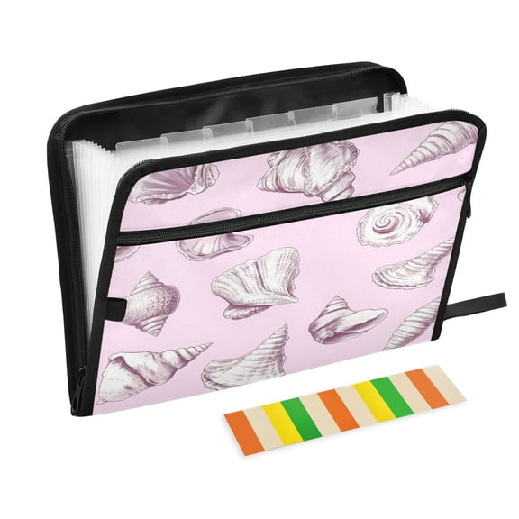 Accordion File Organizer with Zip Closure 13 Pockets Expanding File Folder Letter A4 Paper Document Organizer for Home Office Conch Shells Pattern