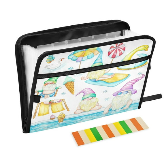Accordion File Organizer with Zip Closure 13 Pockets Expanding File Folder Letter A4 Paper Document Organizer for Home Office Cute Beach Gnomes