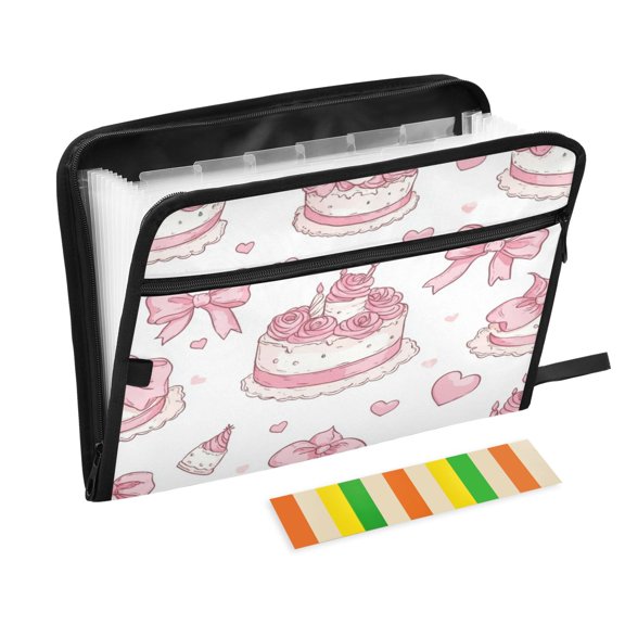 Accordion File Organizer with Zip Closure 13 Pockets Expanding File Folder Letter A4 Paper Document Organizer for Home Office Cute Birthday Cake