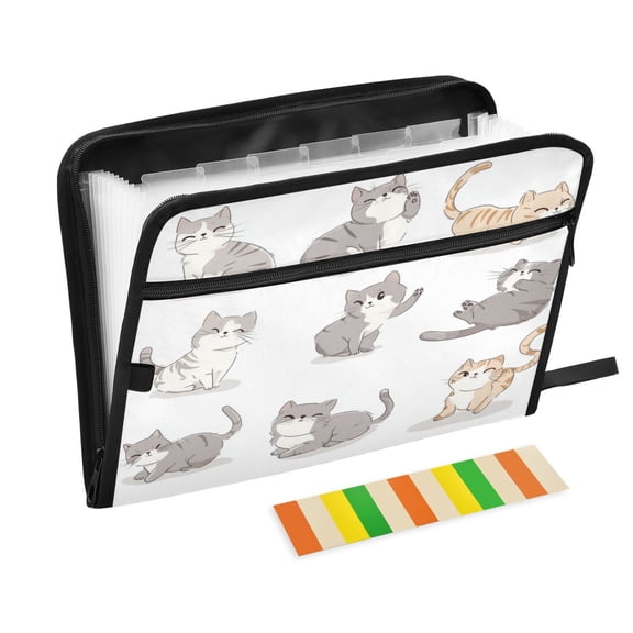 Accordion File Organizer with Zip Closure 13 Pockets Expanding File Folder Letter A4 Paper Document Organizer for Home Office Cute Cat Characters
