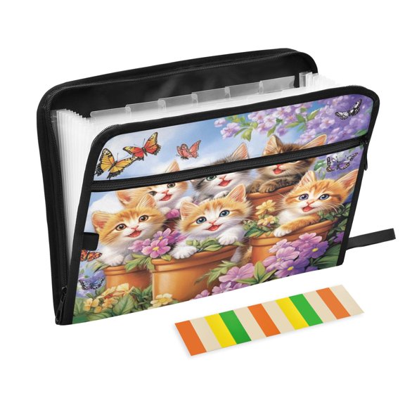 Accordion File Organizer with Zip Closure 13 Pockets Expanding File Folder Letter A4 Paper Document Organizer for Home Office Cute Smiling Kitten