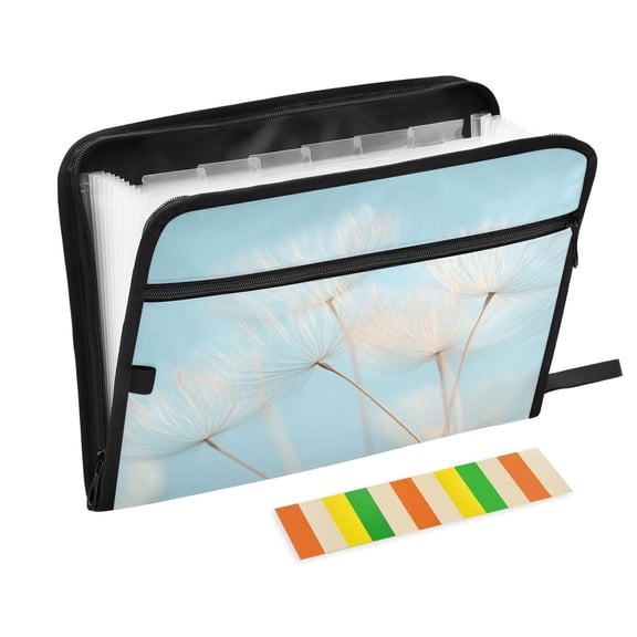 Accordion File Organizer with Zip Closure 13 Pockets Expanding File Folder Letter A4 Paper Document Organizer for Home Office Dandelion Seeds