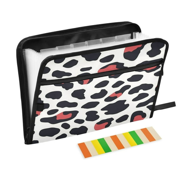 Accordion File Organizer with Zip Closure 13 Pockets Expanding File Folder Letter A4 Paper Document Organizer for Home Office Dark Red Leopard Print