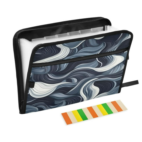 Accordion File Organizer with Zip Closure 13 Pockets Expanding File Folder Letter A4 Paper Document Organizer for Home Office Digital Waves Pattern