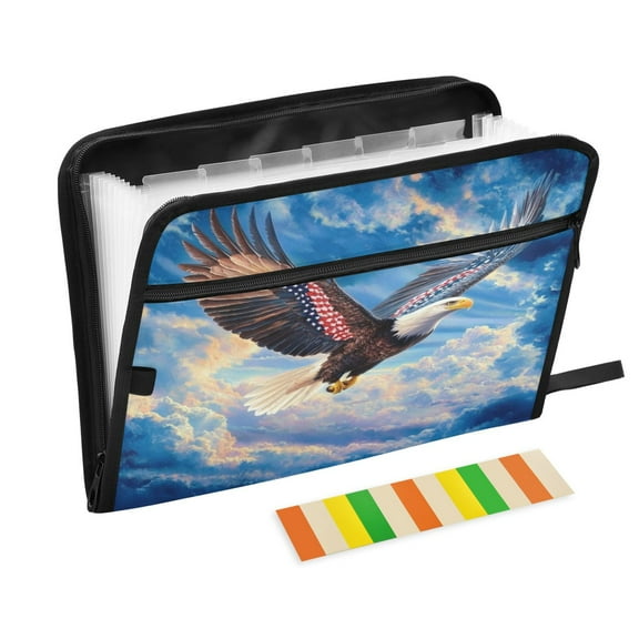 Accordion File Organizer with Zip Closure 13 Pockets Expanding File Folder Letter A4 Paper Document Organizer for Home Office Eagle Flying