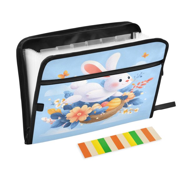 Accordion File Organizer with Zip Closure 13 Pockets Expanding File Folder Letter A4 Paper Document Organizer for Home Office Easter Bunny Flying