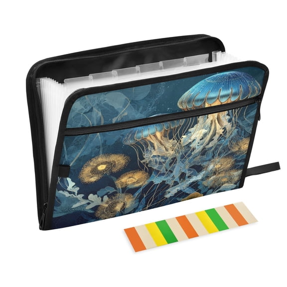 Accordion File Organizer with Zip Closure 13 Pockets Expanding File Folder Letter A4 Paper Document Organizer for Home Office Enchanted Ocean Scene