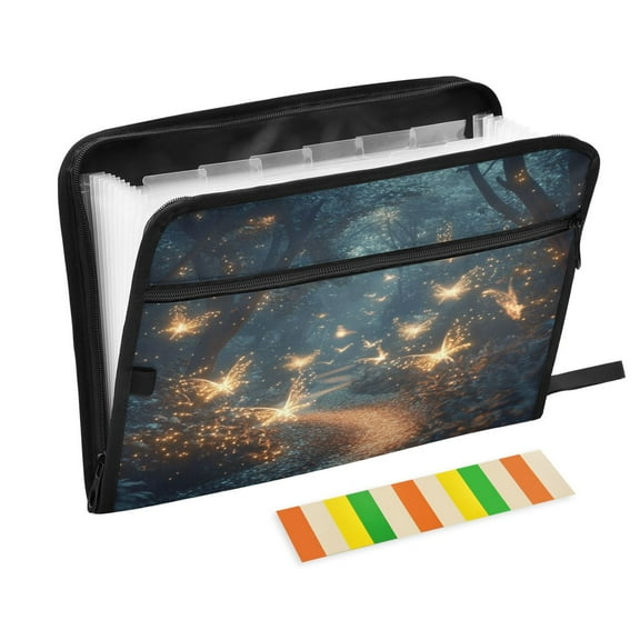 Accordion File Organizer with Zip Closure 13 Pockets Expanding File Folder Letter A4 Paper Document Organizer for Home Office Fantasy Forest at Night