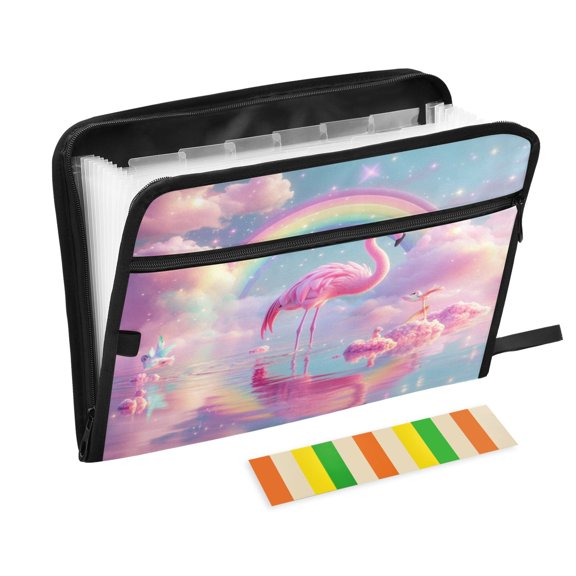 Accordion File Organizer with Zip Closure 13 Pockets Expanding File Folder Letter A4 Paper Document Organizer for Home Office Flamingo in The Water
