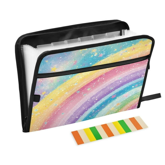 Accordion File Organizer with Zip Closure 13 Pockets Expanding File Folder Letter A4 Paper Document Organizer for Home Office Glittery Rainbow